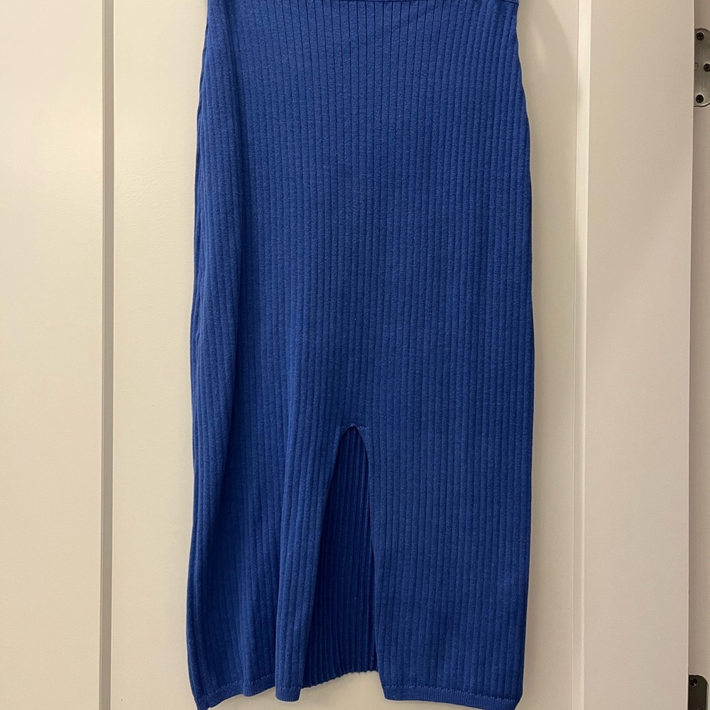 Blue Ribbed Knit Skirt